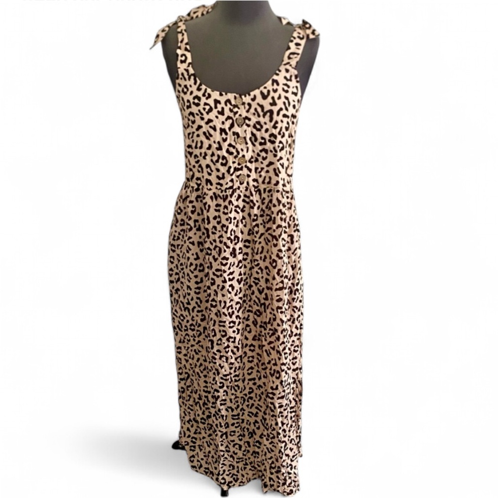 BAE THE LABEL BLACK TAN LEOPARD PRINT SLEEVELESS MAXI MATERNITY DRESS SIZE XS